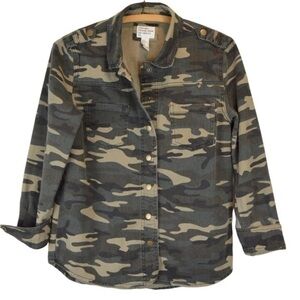 Forever 21 Premium Denim Camo Metal Snap Button Shirt, Small